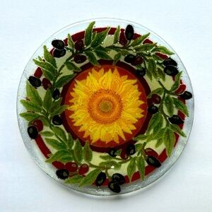 Peggy Karr Tuscany Sunflower Fused Art Glass Plate 7.5”